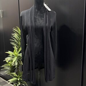 Abollria Open Front Lapel Cardigan,lightweight,thigh length,fishnet lapel detail